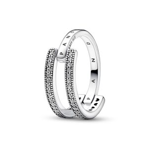 Каблучка Pandora з подвійною стрічкою та паве 192779C01